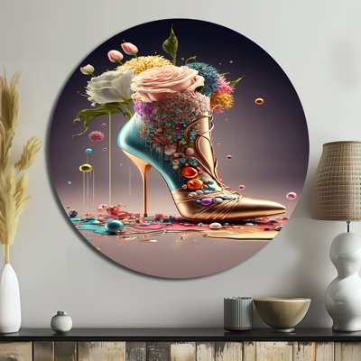 Chaussures à talons hauts florales dorées II - mode ronde en métal