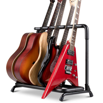 Multi Guitar Rack: 3 Holder Stand, Universal Guitar Display Rack With Thick Rubber Padding For Classical, Acoustic And Electric Guitars & Bass by 17 Stories