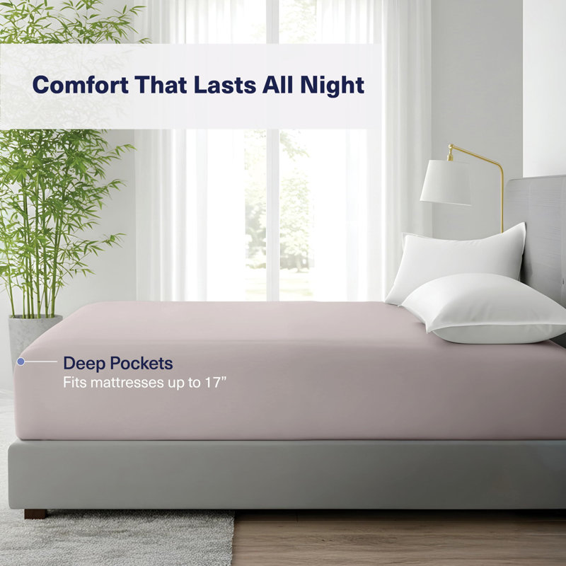 100% Viscose from Bamboo Fitted Sheet Only, 300 Thread Count, Extra Deep Pocket, Elastic with 4 Corner Straps, Cooling & Breathable, Bedding Sheets for Hot Sleepers - Gift-Ready Packaging (Dove Gray)