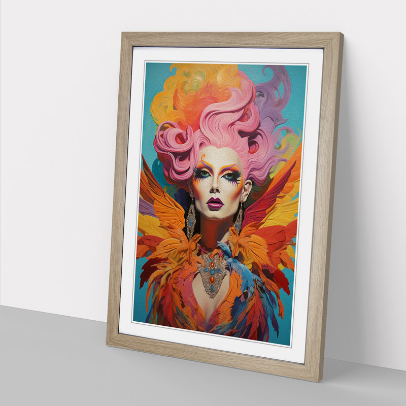 Drag Queen Symbolism - Single Picture Frame Print on Wood, 46cm H x 34cm W, Oak Framed