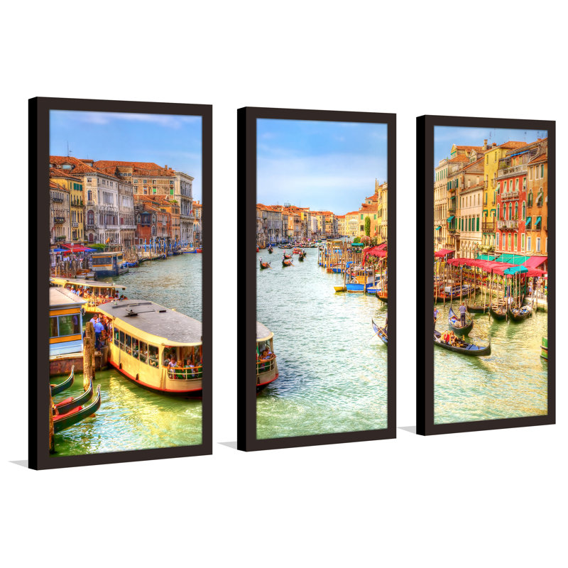 « venice, italie », ensemble de 3 impressions encadrées, H 25,5 po x l 40,5 po x P 1 po