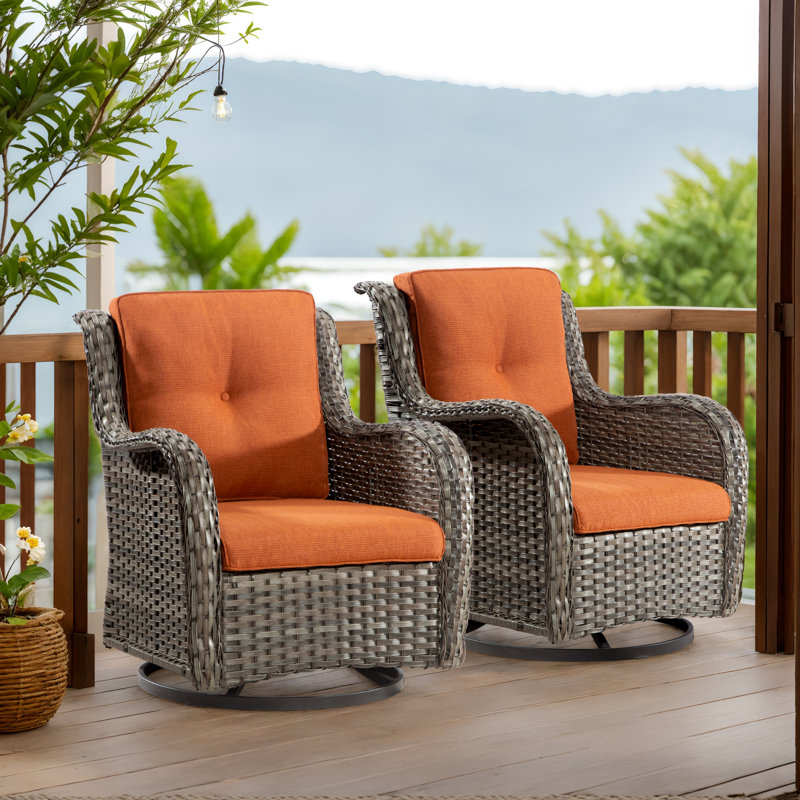 Modern Orange Cushioned Steel Frame Swivel Rocking Chair Set