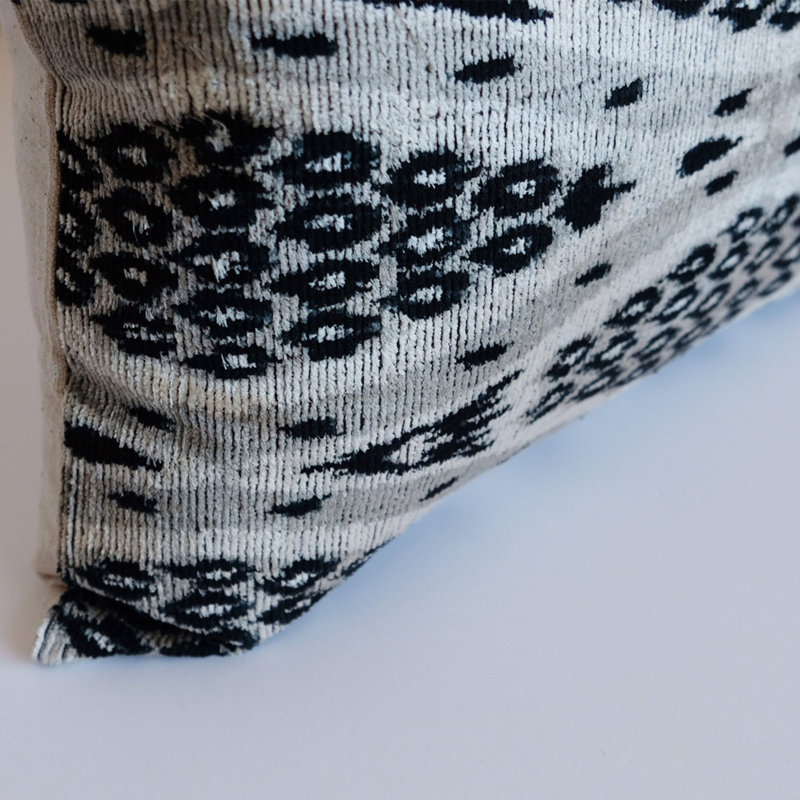 Kara Feather Throw Pillow, 20" x 20", Black/White Ikat