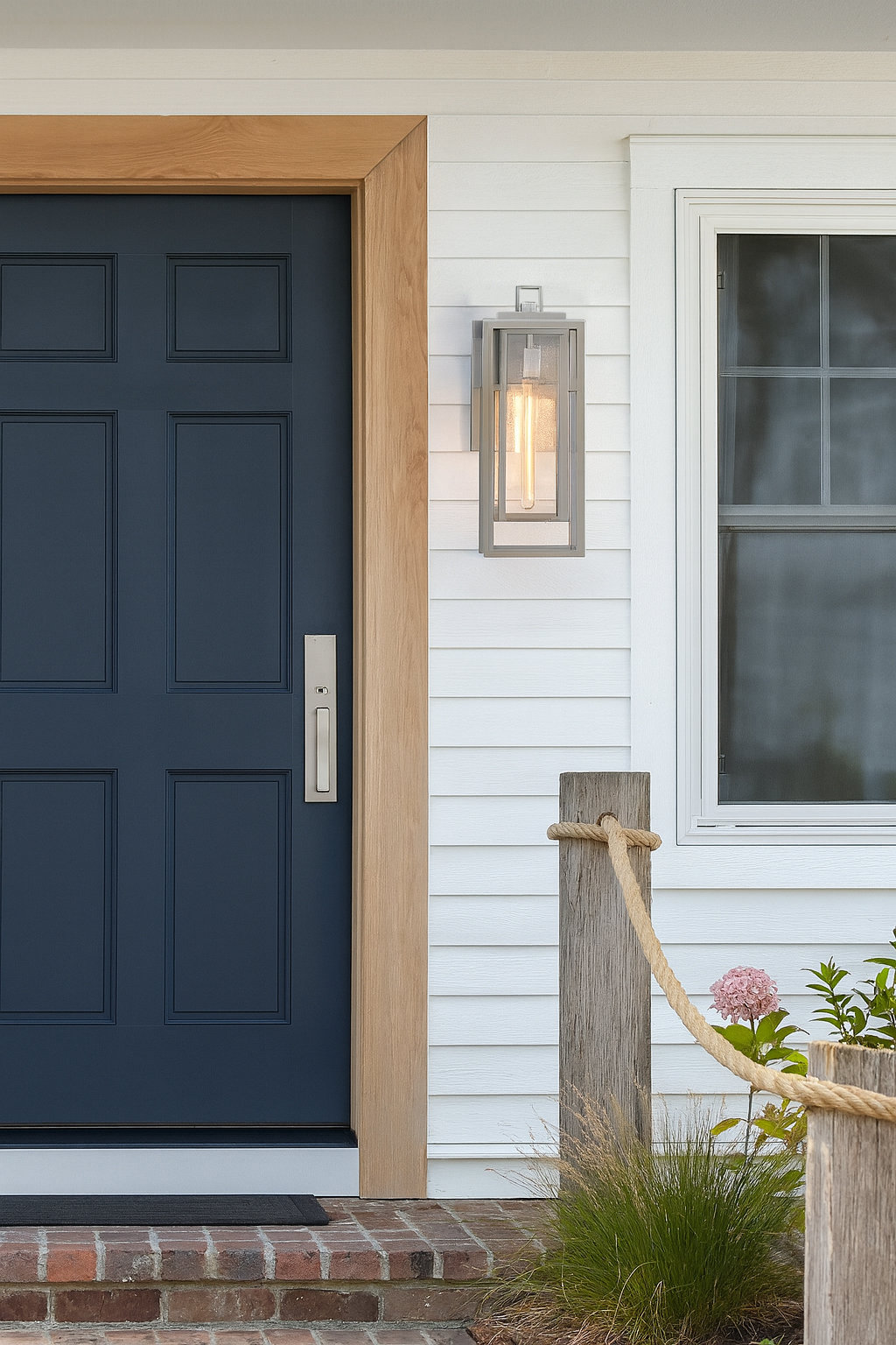 Single Light Outdoor Wall Light, 27" H x 9" W x 8.5" D, Satin Nickel