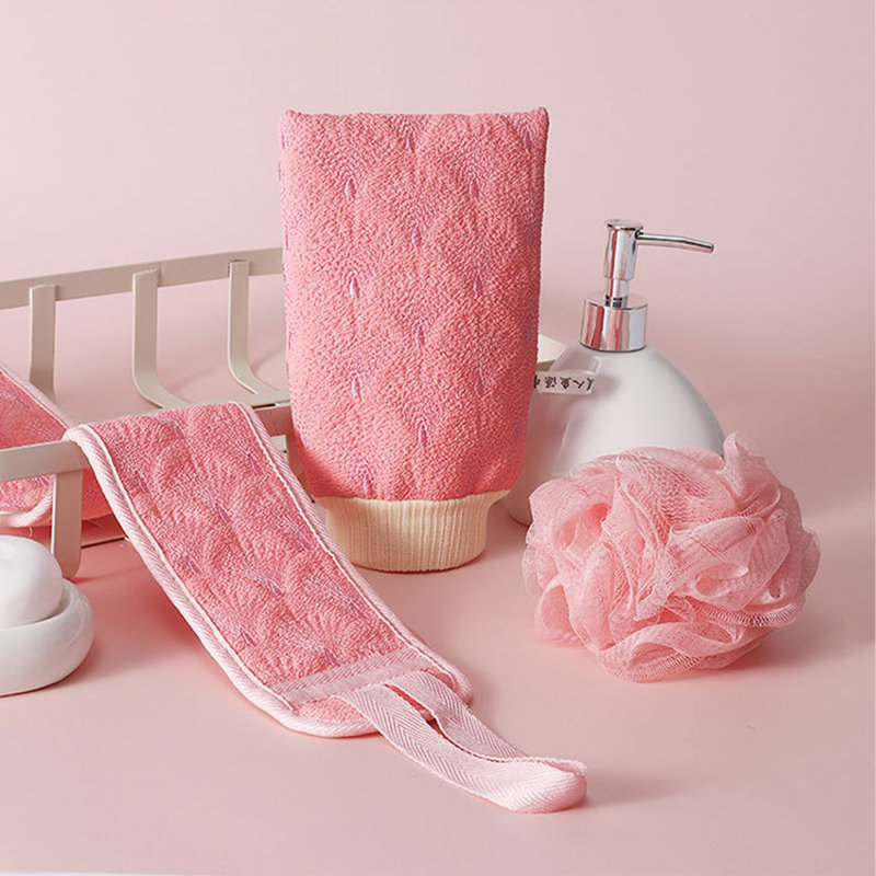 Bath Towel Exfoliating Set Of 3, Pink
