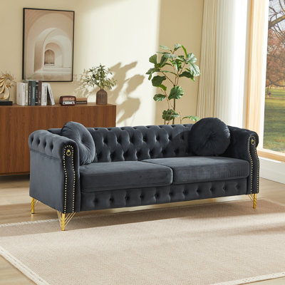 Canapé Chesterfield à accoudoirs roulés de 82 pouces avec deux coussins
