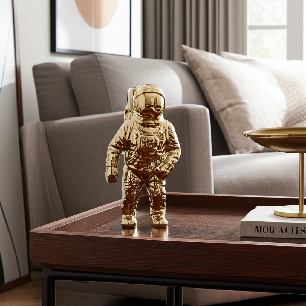 Stoneware Ceramic Astronaut Figurine - Modern Decorative Space-Themed Sculpture with Sleek Contemporary Aesthetic for Home or Office Decor Red Barrel Studio® 