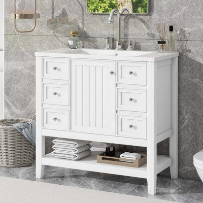 Ensemble de meuble-lavabo simple 36,11 po avec plateau en céramique Emmaley