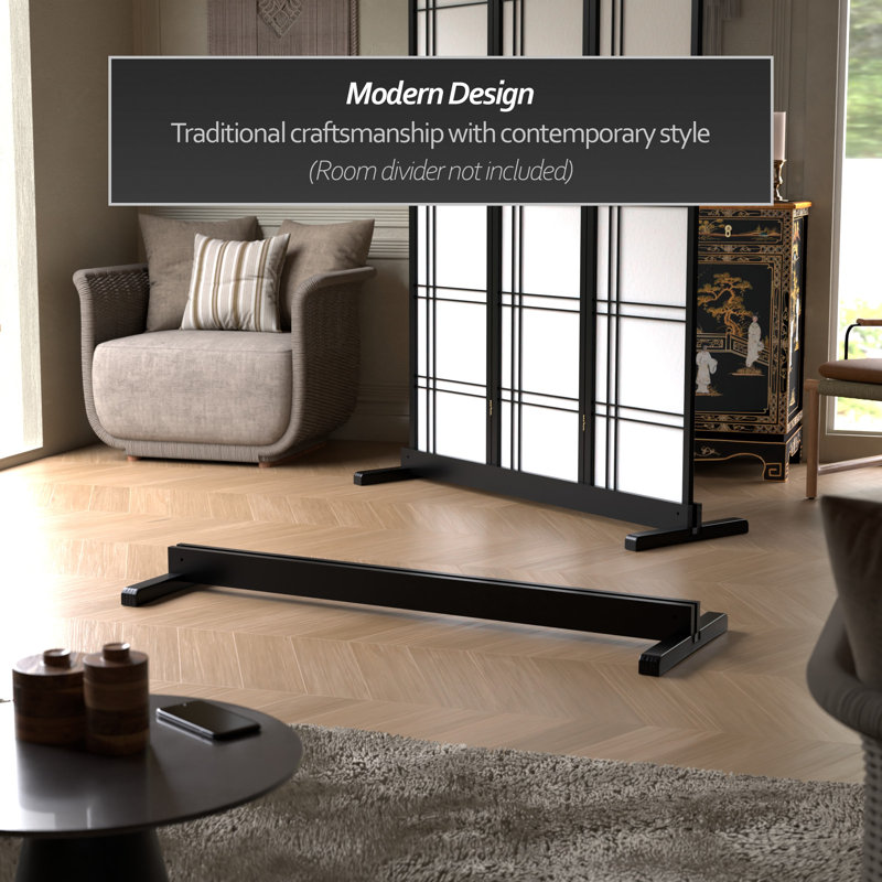 Room Divider Stand - Walnut - 3 Panel, Black, 4" H x 53" W x 19.5" D