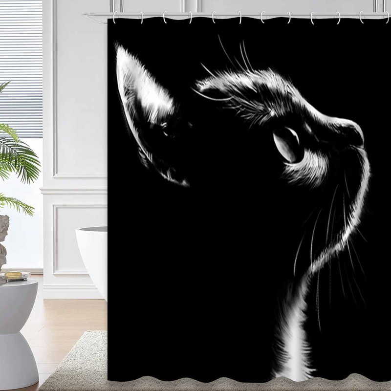 Rideau de douche noir avec 12 crochets Cat, L 72 po x l 78 po