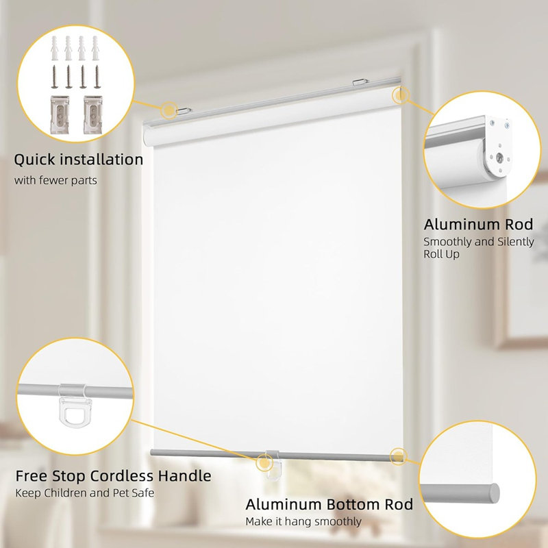 Store à enroulement occultant sans cordon - stores 100% bloquant la lumière avec isolation thermique et protection contre les rayons UV, blanc, l 20 po x H 72 po