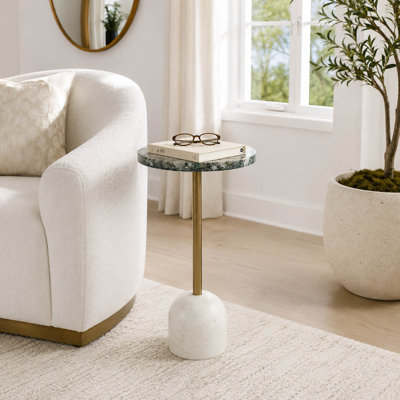 Table d'appoint contemporaine en pierre et métal pour salon - Style moderne et artistique, étroite et élégante, idéale pour une chambre - 53 cm, vert et or