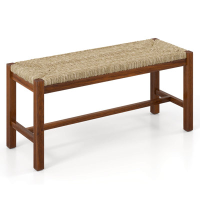 40" Long Wood Bench Indoor Dining Entryway End Of Bed Bench Natural Seagrass Seat by Breakwater Bay
