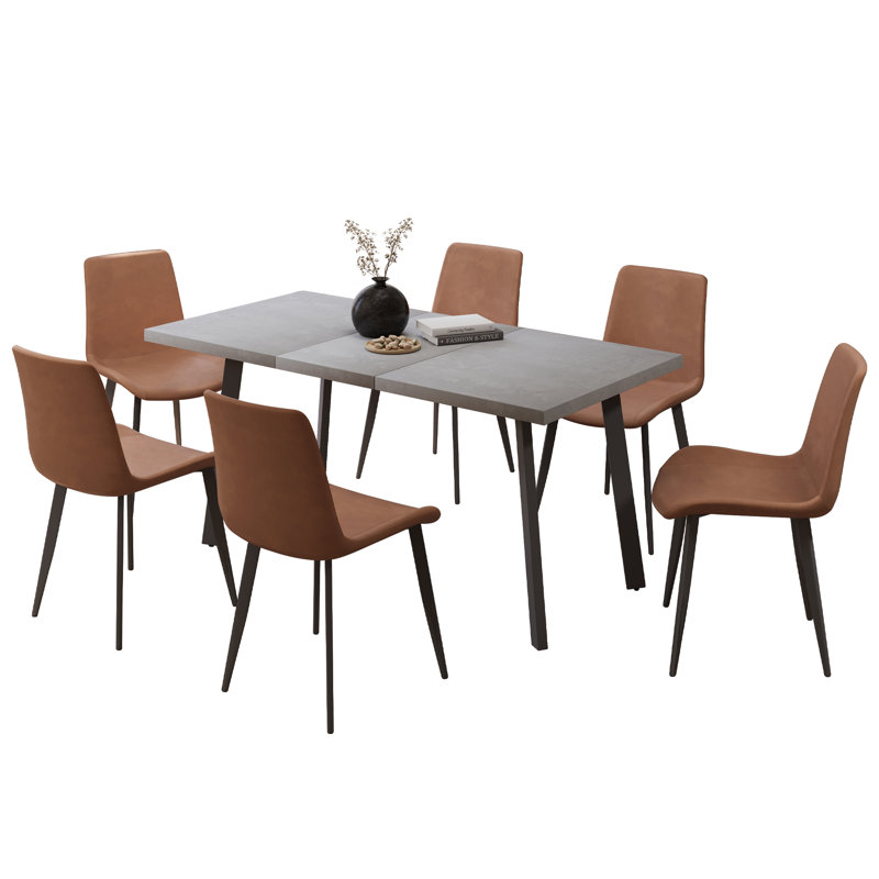 Iras 6 - Person Extendable Dining Set, 61.4'' Dining Table Sets, Brown