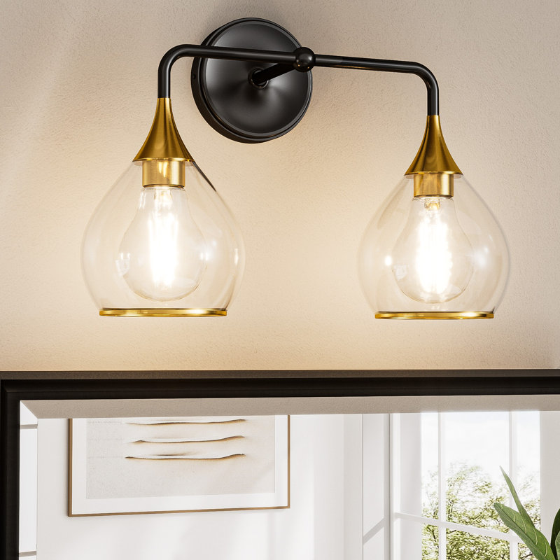 Dimmable Elegant Vanity Light Mirror Headlights, Metal Frame, Gold/Matte Black, 2 Lights
