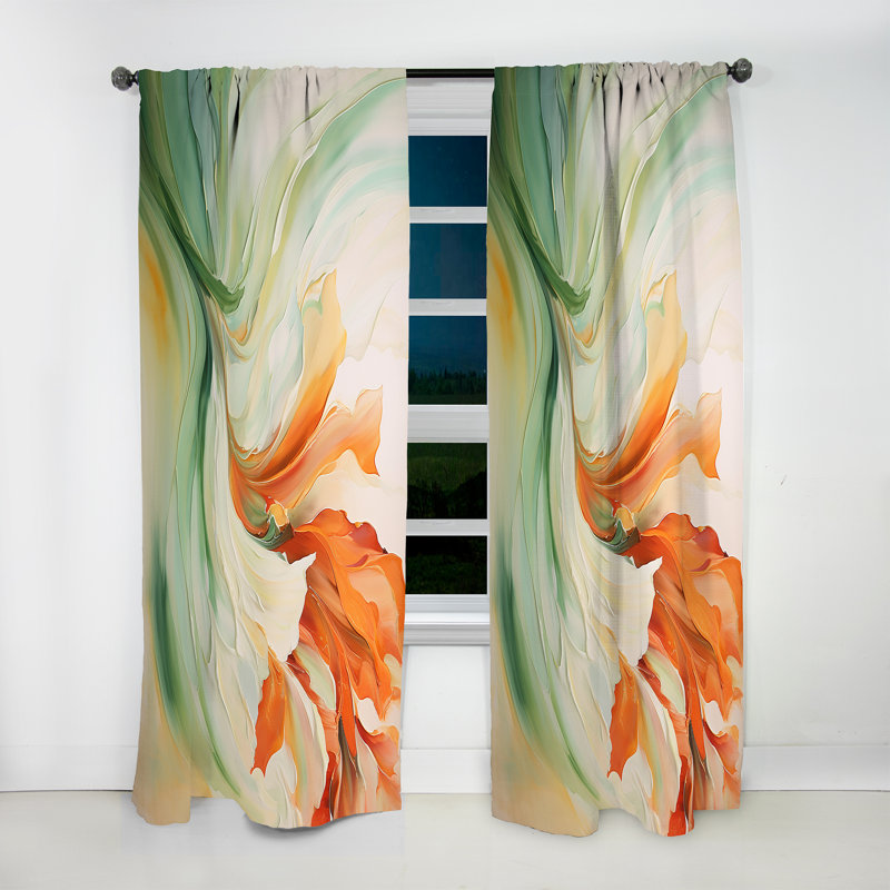 Green Flowing Petals - Abstract Botanicals Curtain - Velvet Room Darkening - 1 panel, 52" W x 63" L
