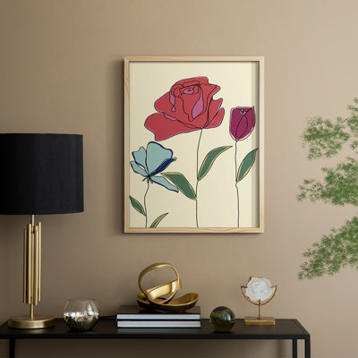 «Colored Floral I», reproduction encadrée - bois massif