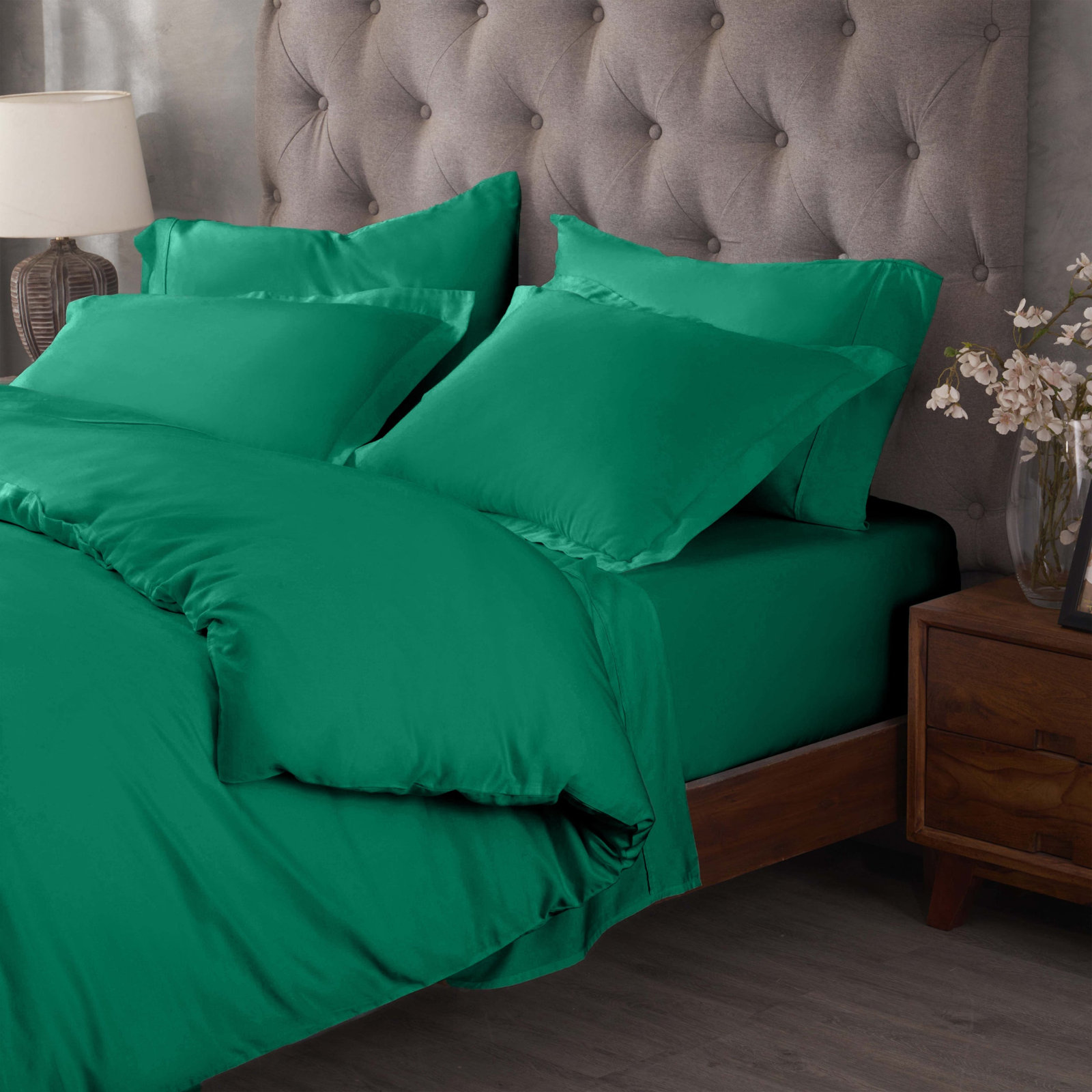 Lunete Egyptian Cotton Duvet Cover Set, King / Cal. King Duvet Cover+ 2 Pillow Shams,, Green