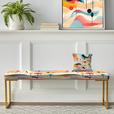 Soft Multicolor Abstract Neutrality Wave - Abstract Upholstered Gold Bench