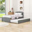 Lit plateforme simple en bois avec lit gigogne et tête de lit-1259657290