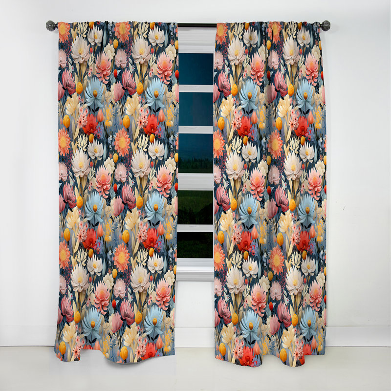Pastel Rainbow Botanicals Pattern III - Floral Curtain - Room Darkening Floral Curtain - 1 Panels, 52" W x 95" L