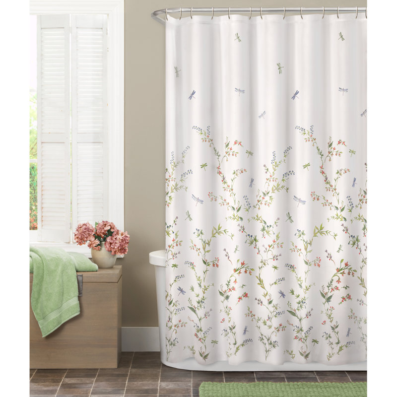 Rideau de douche simple en tissu à motif jardin et libellule Brimley