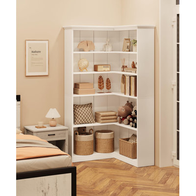 Corner Bookshelf 72.8in Farmhouse Bookcase Large Bookshelves Wood Bookcase Tall 5 Tier Corner Shelf L Shaped Bookshelf Storage Display Rack Living Roo