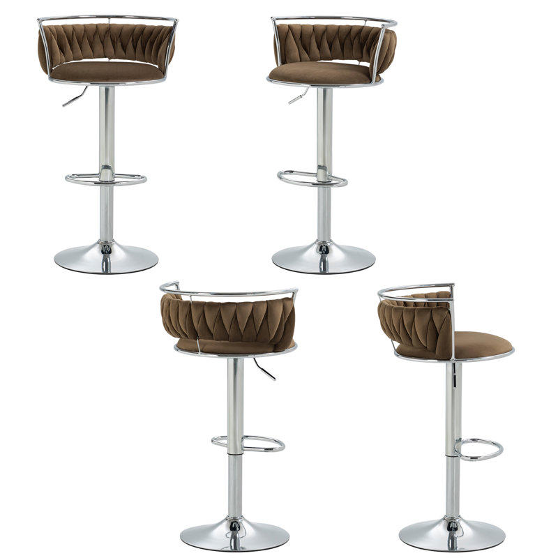 Christal Height Adjustable Swivel Bar Stool, Coffee, Silver
