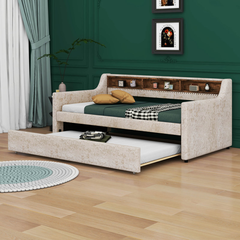 Lit à panneau tapissier Clavey, Beige