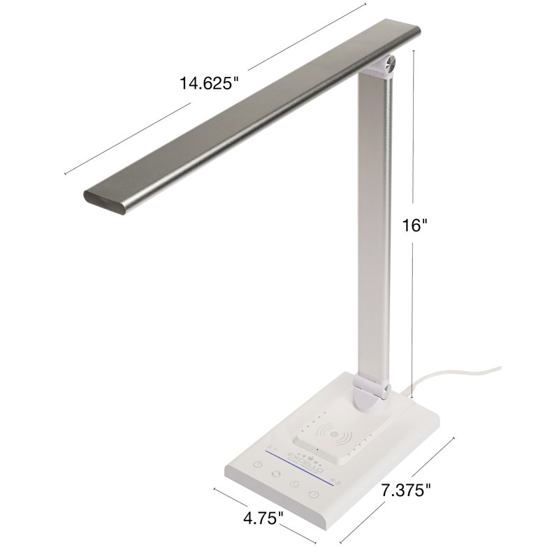 Lampe de bureau à DEL 16 po avec chargeur sans fil, USB-C / A, 5 lumières et bras réglable - Blanc
