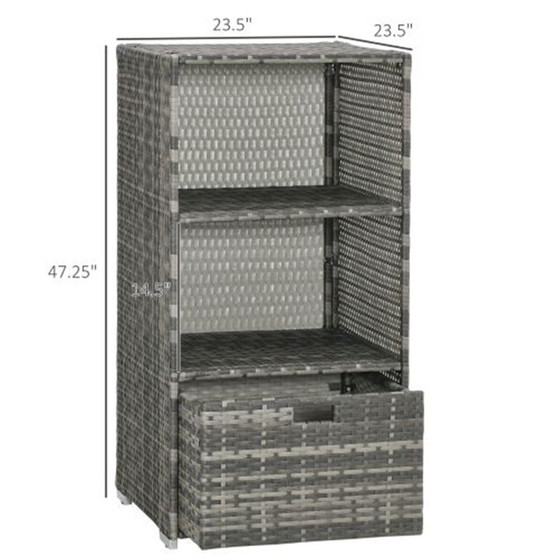 Gray Waterproof PE Rattan Pool Towel Rack with Shelves & Basket