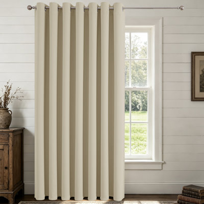 Blackout Door Curtain 108" Long, Grommet Panel for Doorways, Closets & Room Dividers, Light Beige, 70"W x 108"L