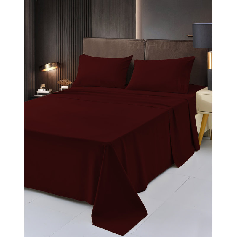 1800 Rayon from Bamboo Sheet Set, Split King, Burgundy