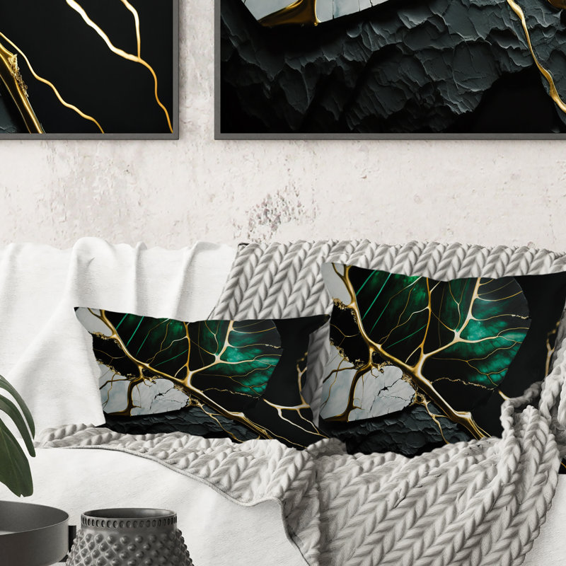 Coussin décoratif à motif abstrait en marbre Abstract Geode Gold II