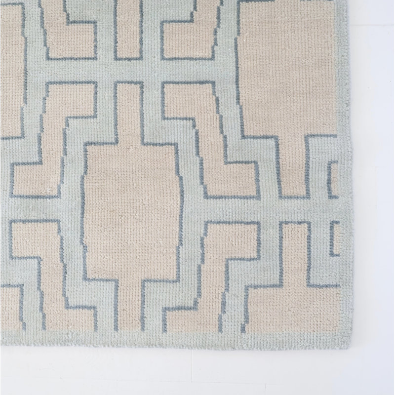 Della Hand Knotted Wool Geometric Area Rug, Blue, Rectangle 8' x 10'