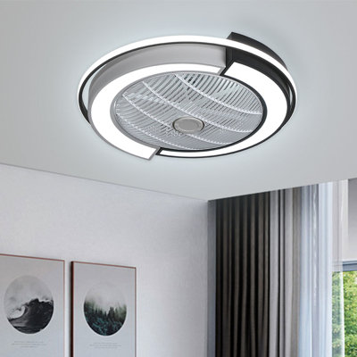 23"" Modern Creative Enclosed Low Profile Semi Flush Mount Ceiling Fan Light (Black White) -  Ivy Bronx, F243D3A8425D4162BF38B5F06AA6E33B