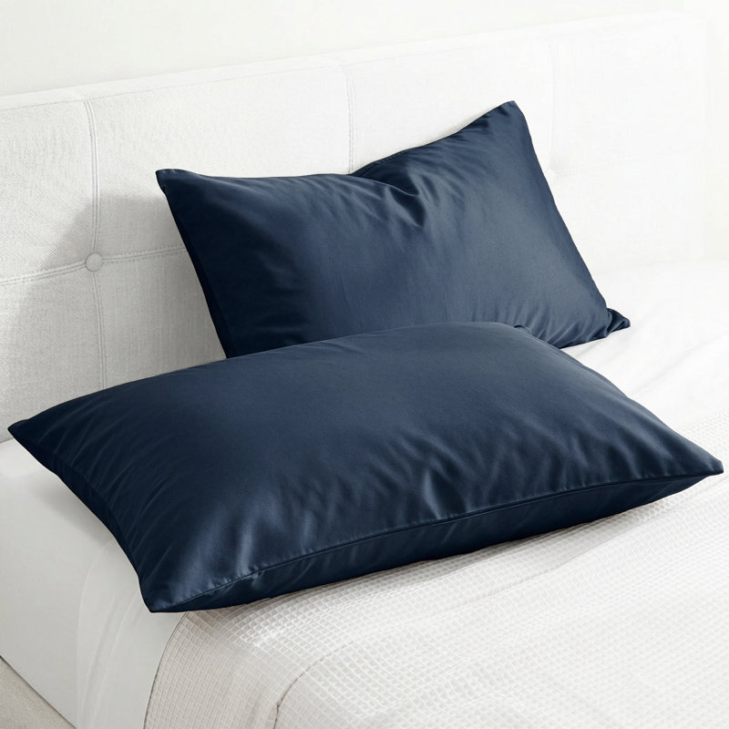 American Soft Linen 100% Cotton Sateen Pillowcase Set (Set of 2) - Soft, Breathable, Hotel Quality Pillow Covers, Navy