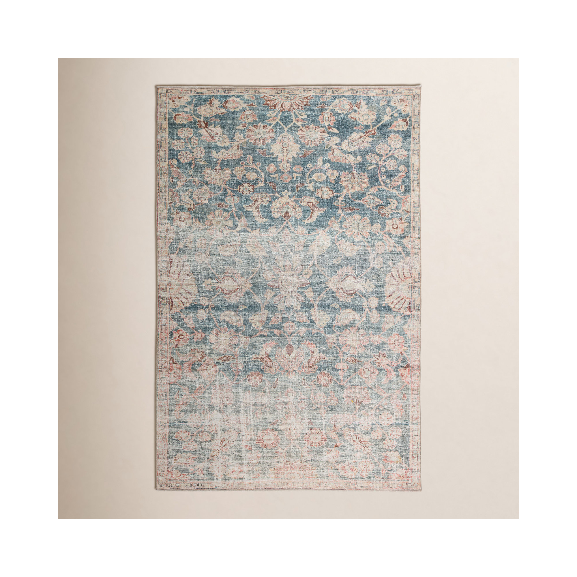 Faye Dark Teal/Beige Rug, Rectangle 6' x 9'