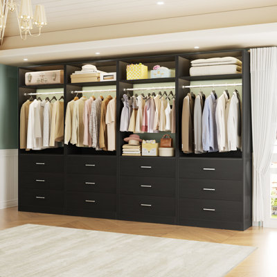 Freestanding 96" Closet System With 12 Wood Drawers ( Set of 4 )