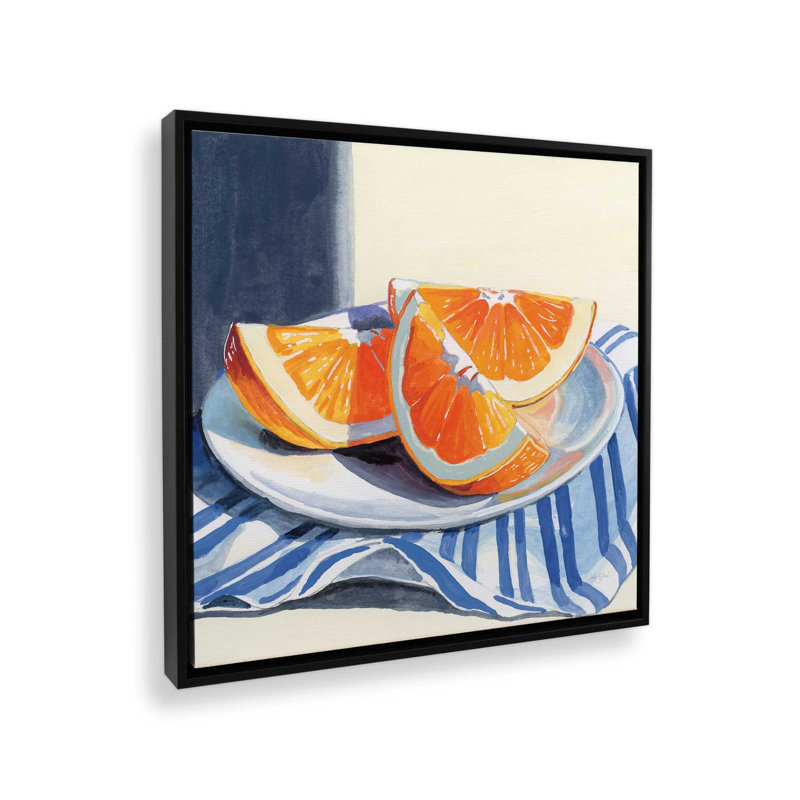 «Fresh Cut Citris on Linen» par Kate Jarvik Birch, reproduction d'art, L 36 x H 36, Noir, Toile avec cadre