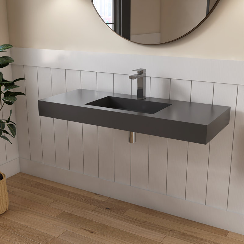 Lavabo de salle de bain mural rectangulaire en pierre de 47 po en gris avec lavabo pour salle de bain moderne avec trou pour robinet