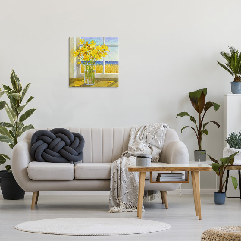 Stupell Industries Daffodils In Seaside Window Canvas Wall Art Design By Robin Altman, H 24 po x l 24 po x P 1,5 po