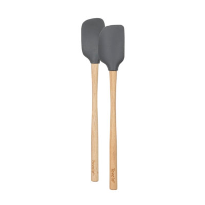 Tovolo Flex-Core Silicone Spatula and Spoonula Set with Wood Handles, Charcoal