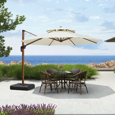 Fratello 120'' Round Wood Pattern Cantilever Umbrella,Cream