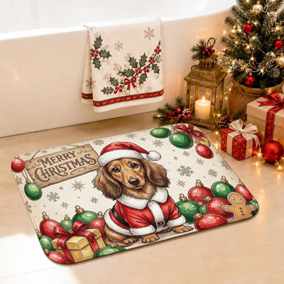Dachshund Santa Holiday Quote Christmas Bathroom Rugs, 20 x 32 in