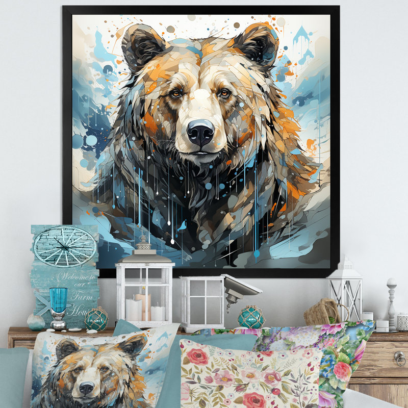 Représentation abstraite d'un mouvement d'ours sur toile, H 24 po x l 24 po x P 1 po, Cadre simple noir
