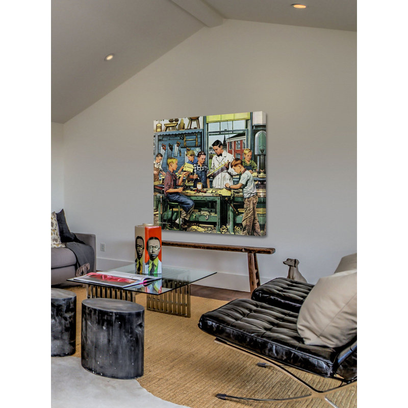 « shop class » par stevan dohanos, reproduction d’art sur toile tendue, H 48 po x l 48 po