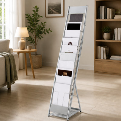 Présentoir de 57,7 po de long à 4 niveaux avec roulettes, porte-revues robuste et catalogue pour les salons, les bureaux et les salons d'artisanat