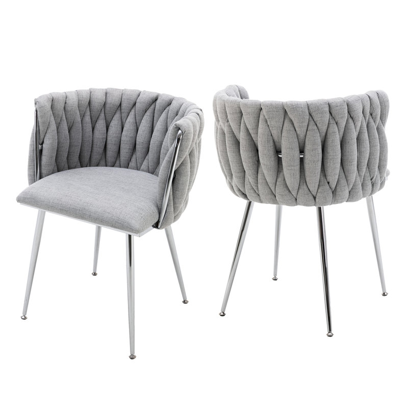 Uresti 17.75'' H Tufted Upholstered Metal Armchair, Gray Polyester Blend, Silver
