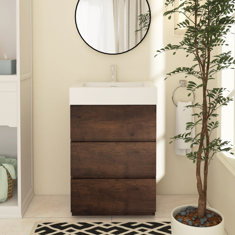 Reniel Single Bathroom Vanity Bathroom Vanity, Walnut, White, 24"
